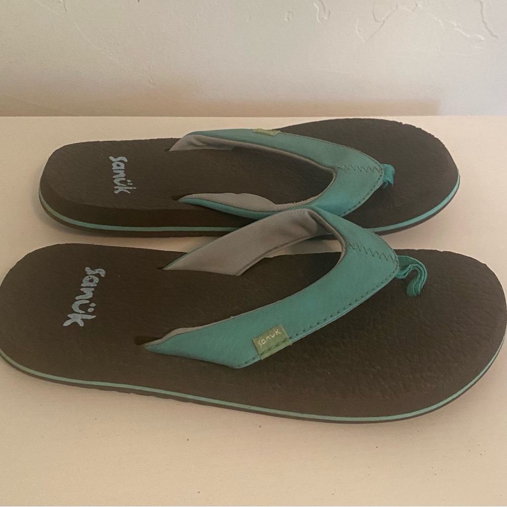 Sanuk Teal Yoga Mat Flip Flops